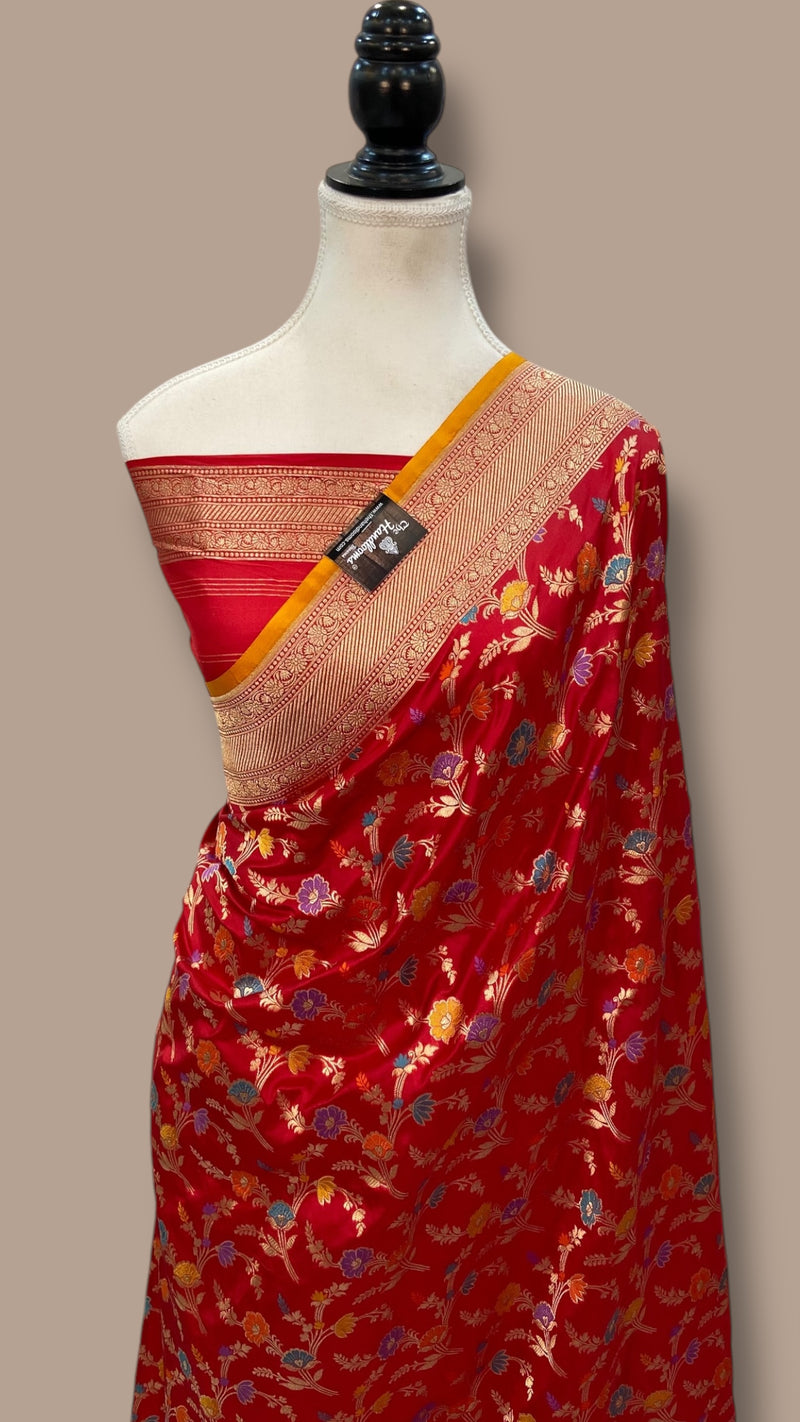 Pure Katan Silk Banarasi Handloom Saree - All Over Jaal Work With Meenakari - The Handlooms