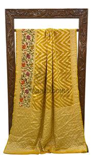 Yellow Pure Chiffon Khaddi Banarasi Saree - The Handlooms