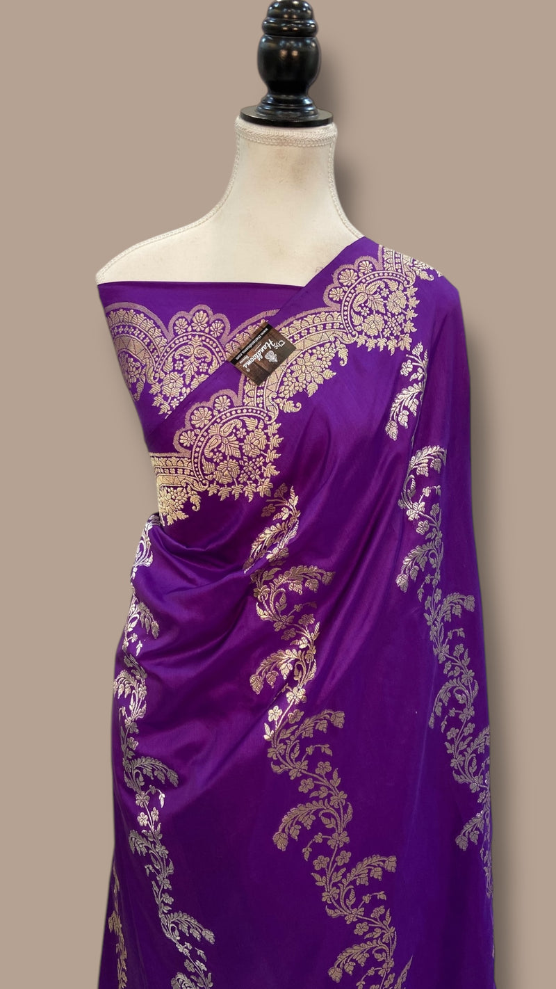 Pure Katan Silk Banarasi Handloom Saree - All over soona roopa  Kadua stripe - The Handlooms