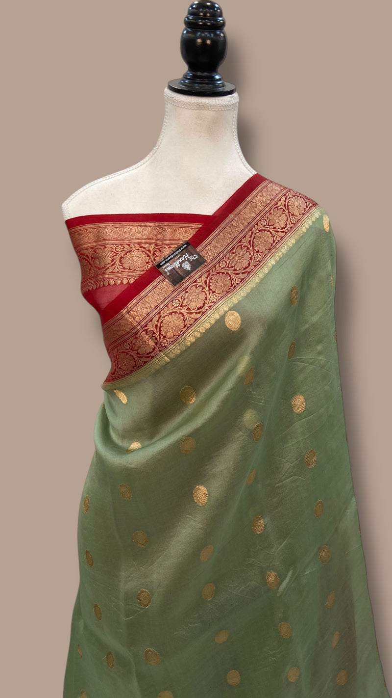 Pista Pure Kora Handloom Banarasi Saree - The Handlooms