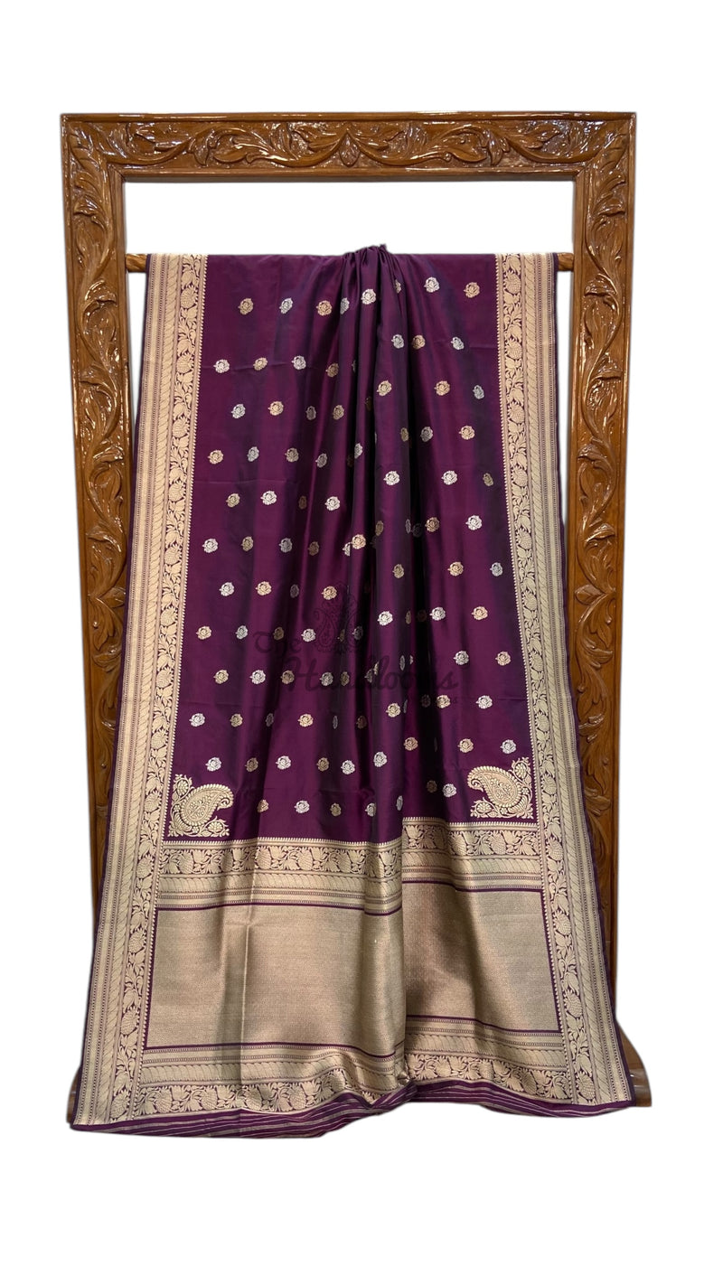 Pure Katan Silk Banarasi Handloom Saree - All over Sona Roopa kadiyal Motifs - The Handlooms