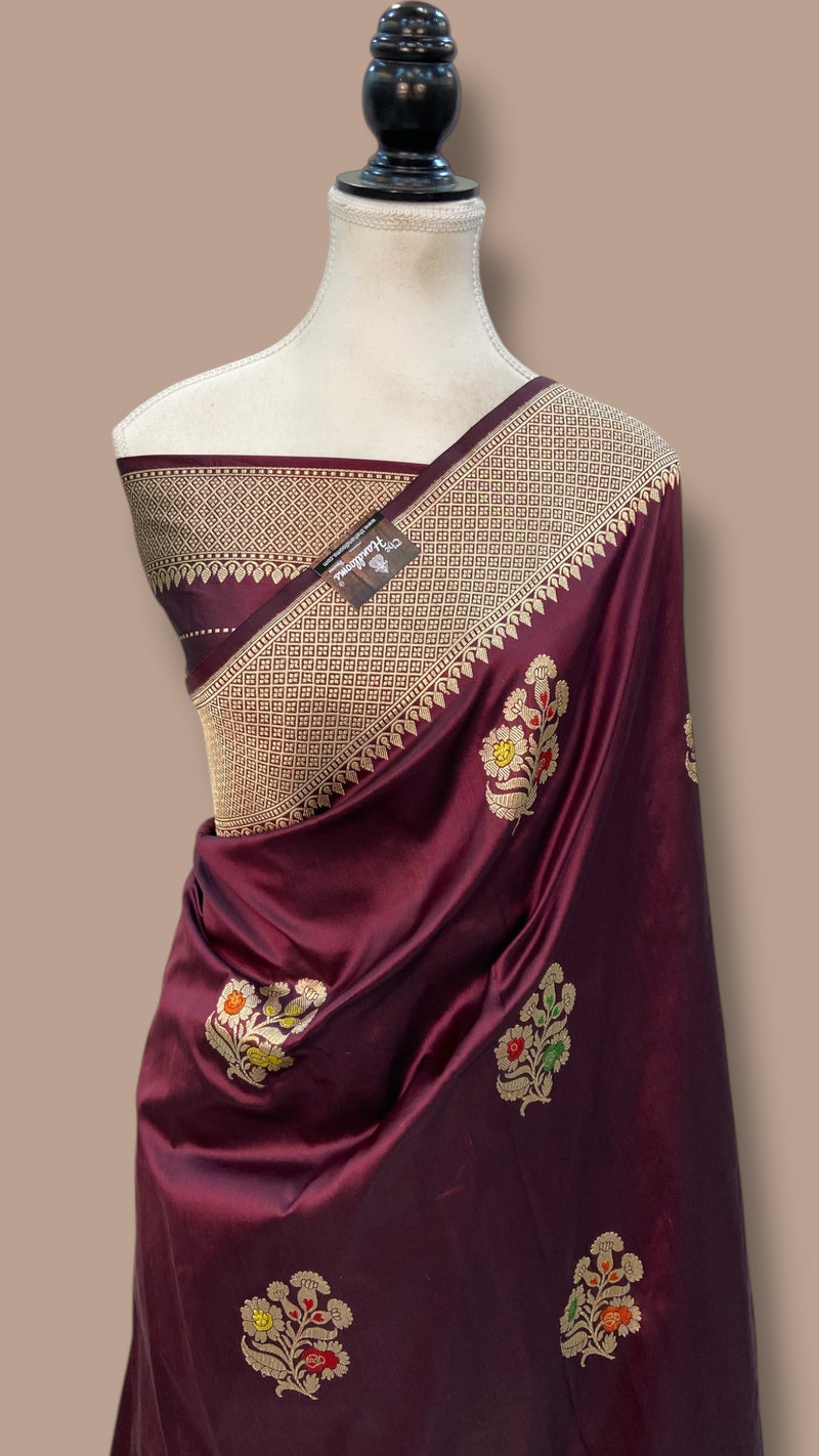 Pure Katan Silk Banarasi Handloom Saree - All over Kadua motifs With Meenakari - The Handlooms