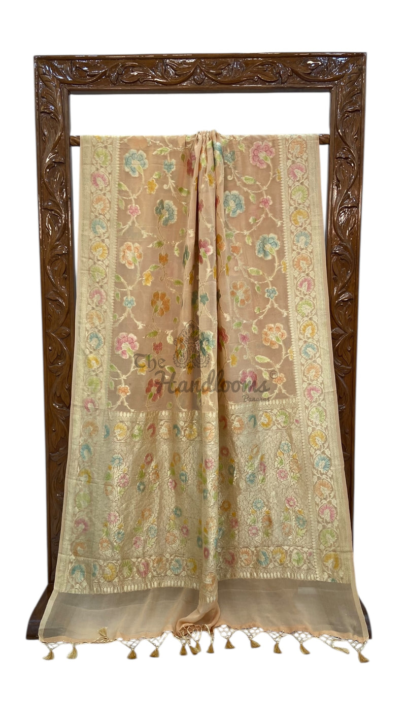 Beige Khaddi Georgette Banarasi Saree - water zari - The Handlooms