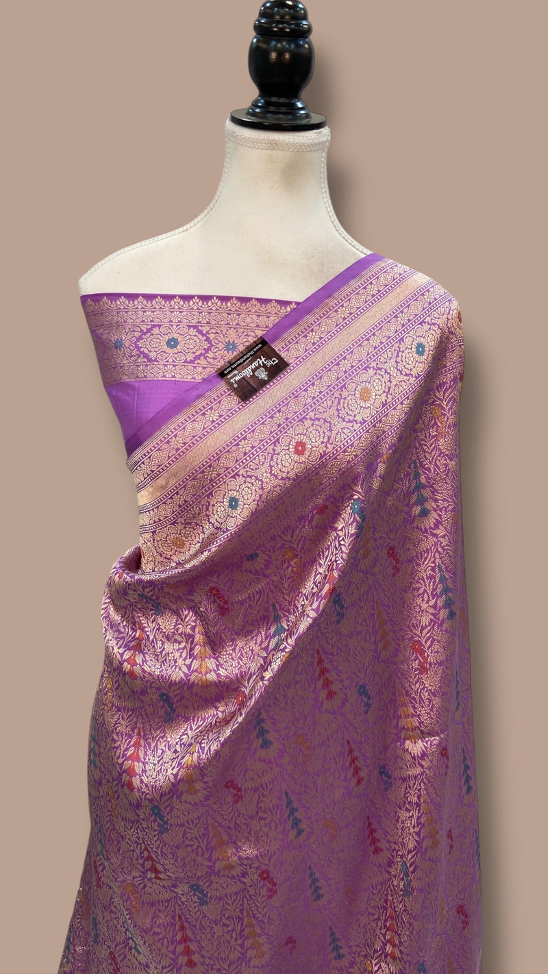 Regal Pure Katan Silk Banarasi Saree – Handwoven Tanchui Brocade with Meenakari Work - The Handlooms
