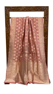 Dusty Rose Pure Katan Silk Banarasi Handloom Saree - All over jaal work - The Handlooms