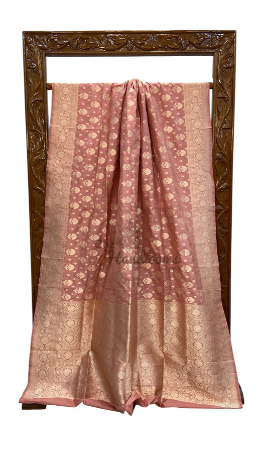 Dusty Rose Pure Katan Silk Banarasi Handloom Saree - All over jaal work - The Handlooms
