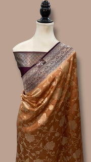 Copper Rust With Coffee Bean Pure Chiniya Silk Khaddi Handloom Banarasi Saree - The Handlooms
