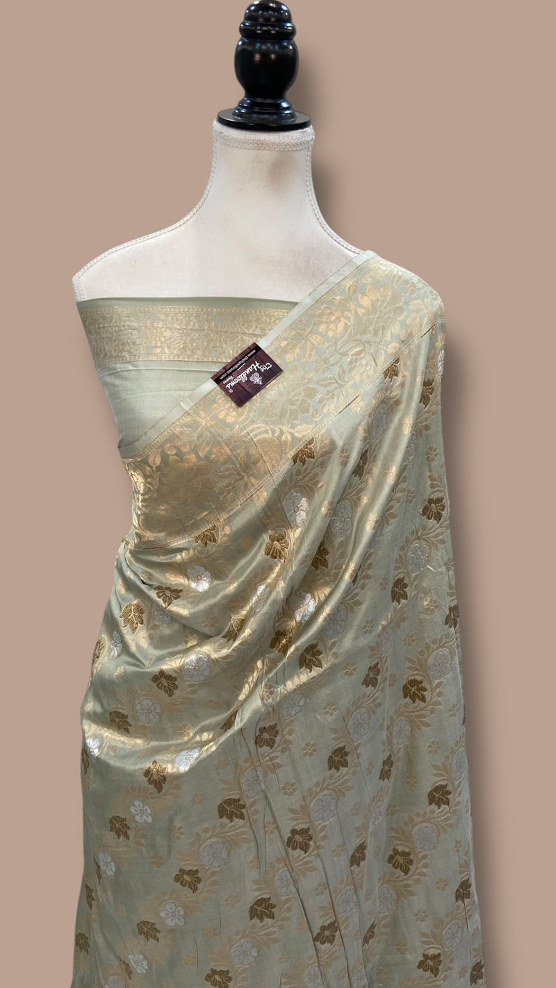 Pure Katan Silk Banarasi Handloom Saree - All Over Jaal Work - The Handlooms