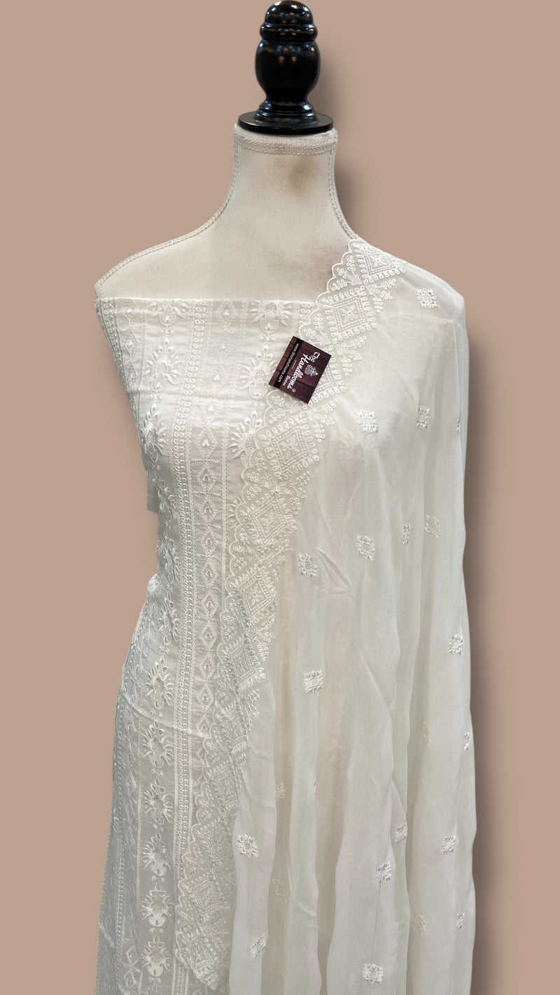 Pure Georgette Banarasi Chikankari Dress Material - The Handlooms