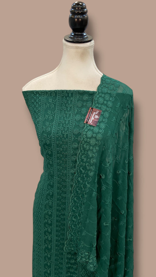 Pure Georgette Banarasi Chikankari Dress Material - The Handlooms