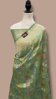 Pure Katan Silk Banarasi Handloom Saree - All Over Jaal Work - With Meenakari - The Handlooms