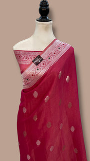 Handloom Banarasi Khaddi Georgette Tissue Saree | All-Over Sona Roopa Kadua Motifs & Meenakari - The Handlooms