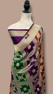 Pure Katan Silk Banarasi Handloom Saree - All Over Jaal Work With Rangkart - The Handlooms