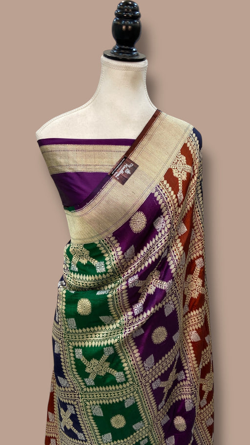 Pure Katan Silk Banarasi Handloom Saree - All Over Jaal Work With Rangkart - The Handlooms