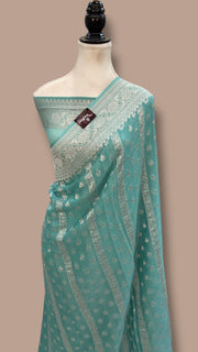 Pure Khaddi Georgette Banarasi Saree Silver Zari - The Handlooms