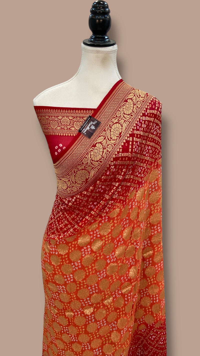 Pure Georgette Banarasi Bandhej Handloom Saree - The Handlooms