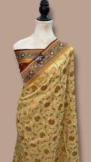 Khaddi Crepe Silk Handloom Banarasi Saree With Handwork - The Handlooms