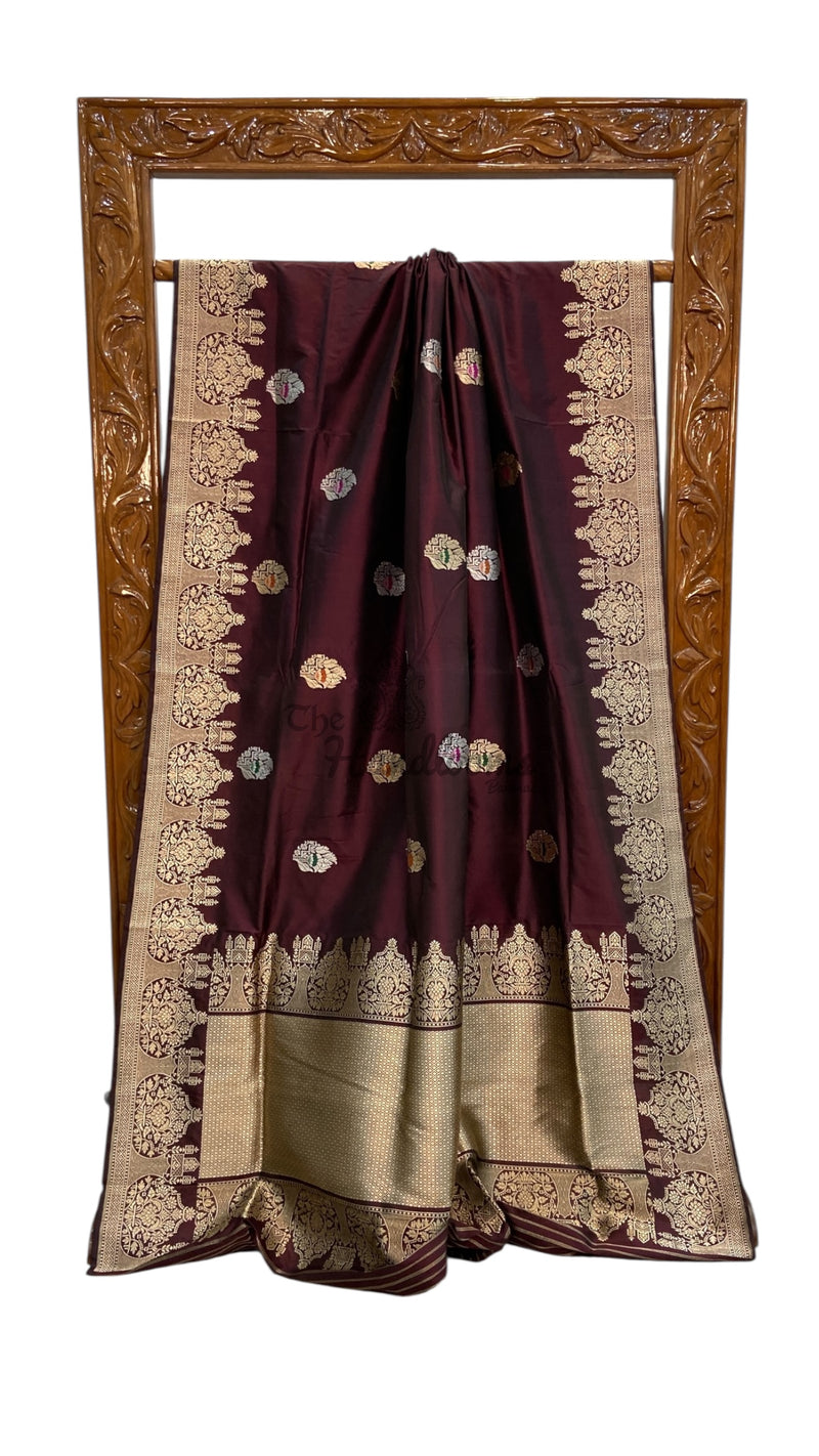Pure Katan Silk Banarasi Handloom Saree - All Over Kadua Motifs With Meenakari - The Handlooms
