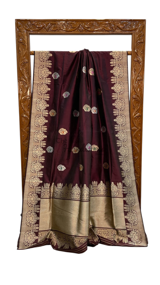 Pure Katan Silk Banarasi Handloom Saree - All Over Kadua Motifs With Meenakari - The Handlooms