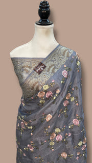 Tussar Silk Handloom Banarasi Saree With Chikankari - The Handlooms