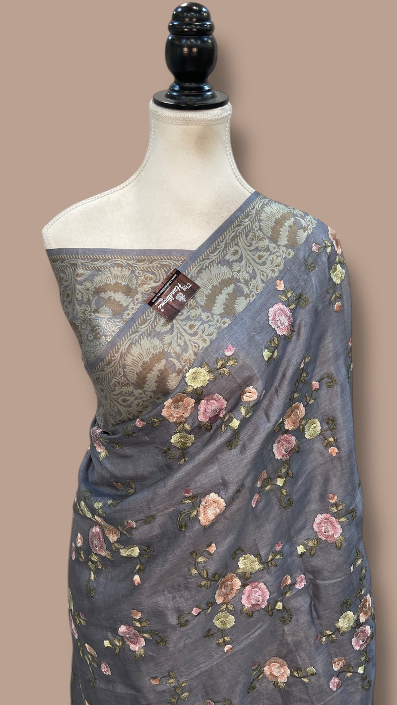 Tussar Silk Handloom Banarasi Saree With Chikankari - The Handlooms