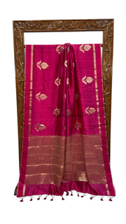 Hot Pink Pure Mango Silk Banarasi Handloom Saree - The Handlooms