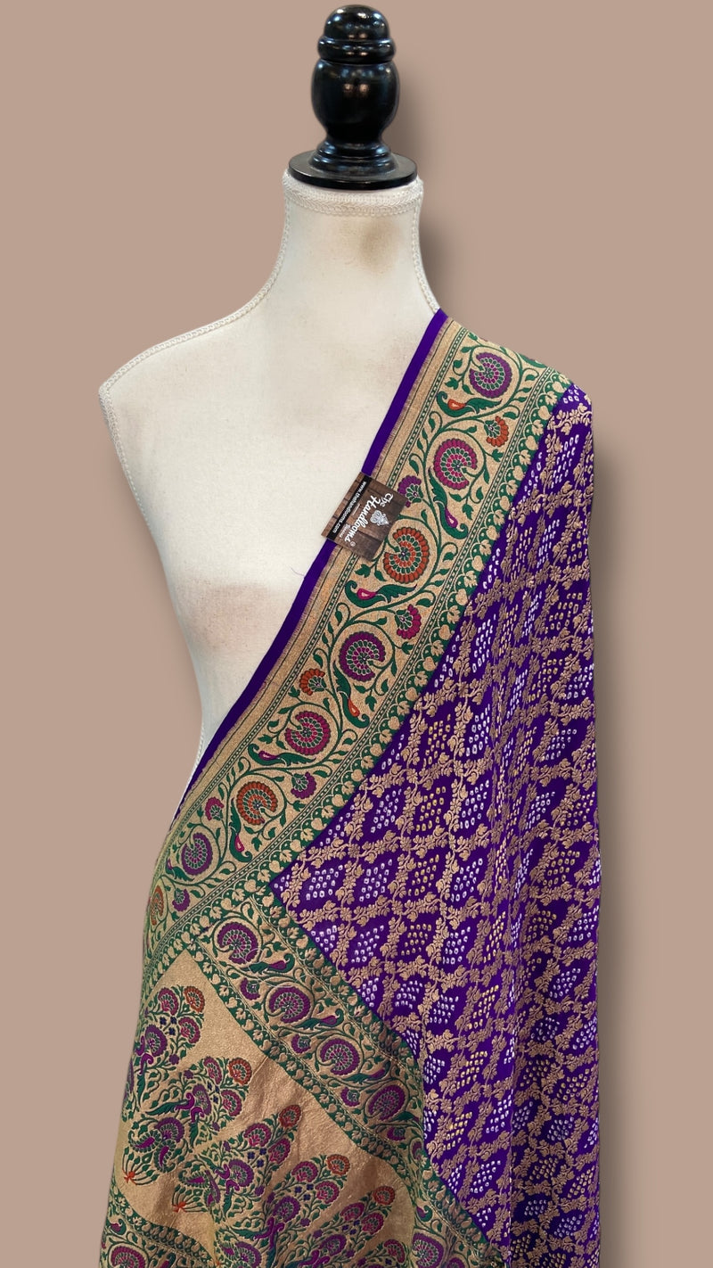 Pure Georgette Banarasi Bandhej Handloom Dupatta - The Handlooms