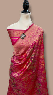 Multicolor Pure Katan Silk Banarasi Handloom Saree - All over Jaal Work With Rangkart - The Handlooms