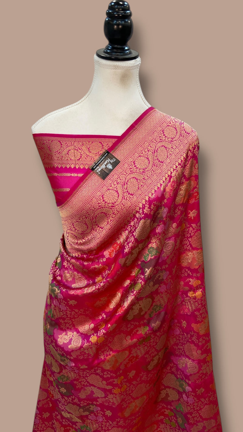 Multicolor Pure Katan Silk Banarasi Handloom Saree - All over Jaal Work With Rangkart - The Handlooms