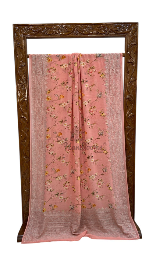 Pure Georgette Handloom Banarasi Saree - Digital Print With Chikankari - The Handlooms