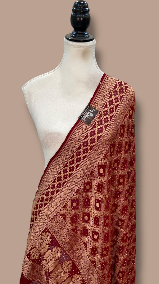 Pure Georgette Banarasi Bandhej Handloom Dupatta - The Handlooms