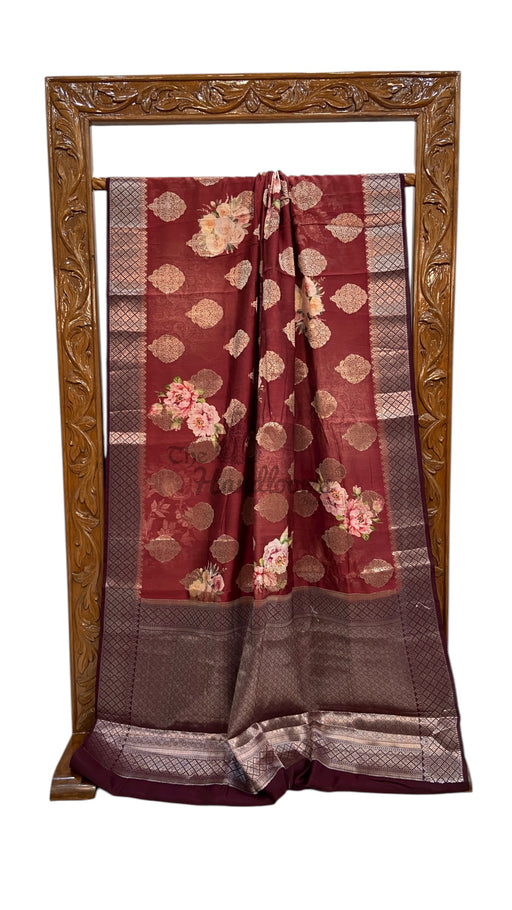 Pure Chiniya Silk Handloom Banarasi Saree Digital Print - The Handlooms