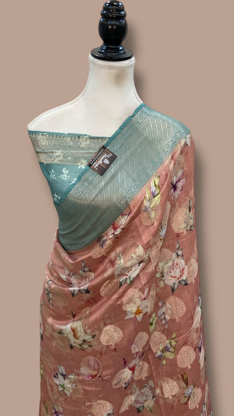 Pure Chiniya Silk Handloom Banarasi Saree Digital Print - The Handlooms