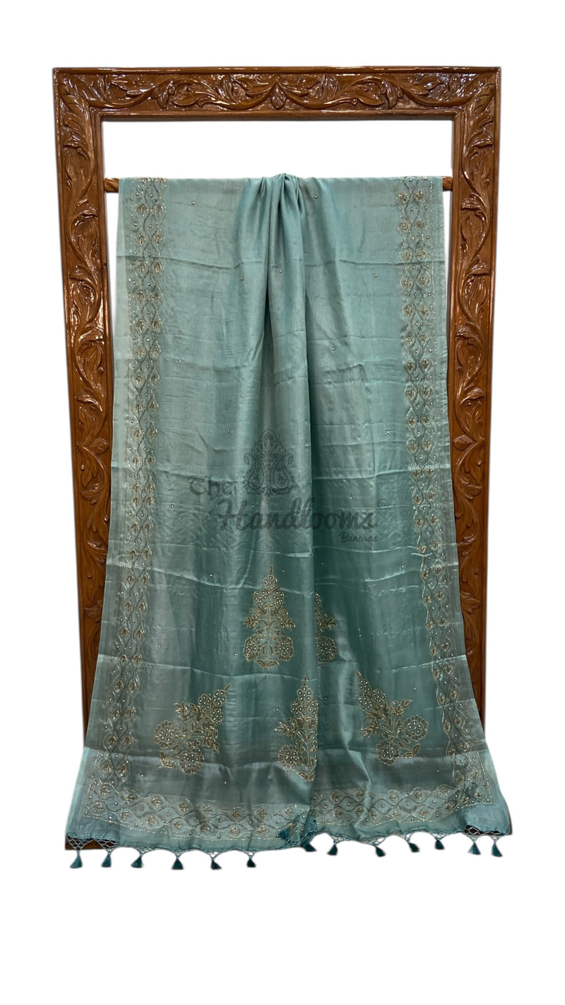 Pure Tussar Silk Handloom Banarasi Saree With Handwork