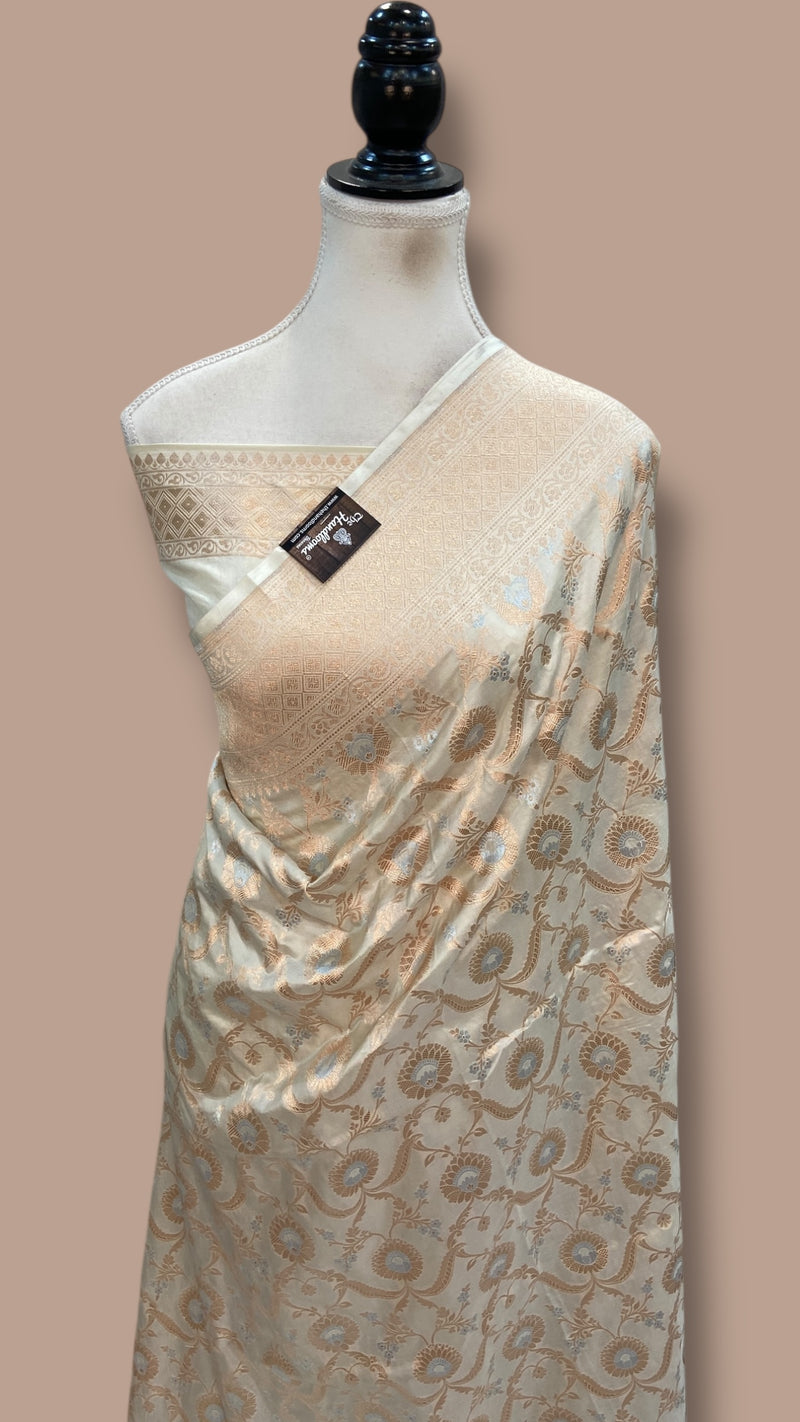 Pure Katan Silk Banarasi Handloom Saree - All Over Sona Roopa Jaal Work