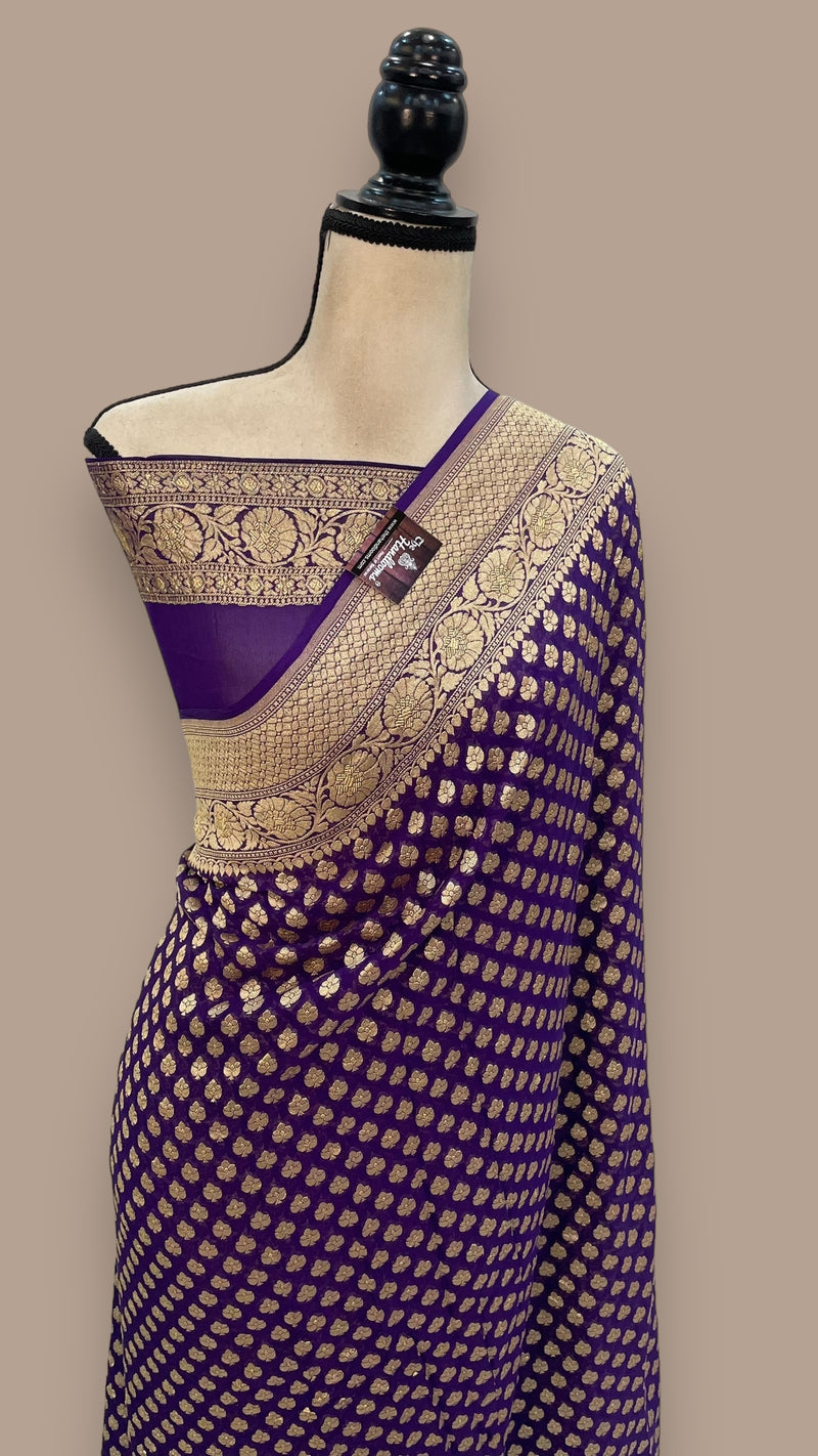 Pure Khaddi Georgette Banarasi Saree -  Gold zari - The Handlooms