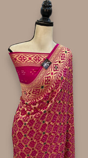 Pure Georgette Banarasi Bandhej Handloom Saree - with meenakari work - The Handlooms