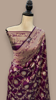 Pure Katan Silk Banarasi Handloom Saree - All over Sona Roopa Jaal work - The Handlooms