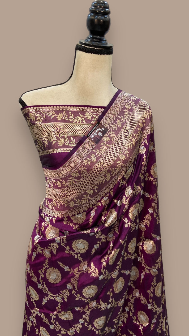 Pure Katan Silk Banarasi Handloom Saree - All over Sona Roopa Jaal work - The Handlooms