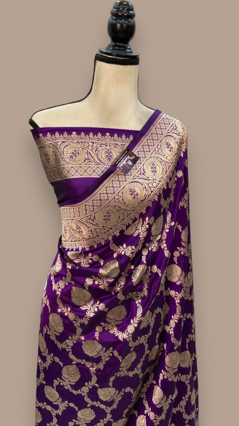 Pure Katan Silk Banarasi Handloom Saree - All over Jaal work - The Handlooms