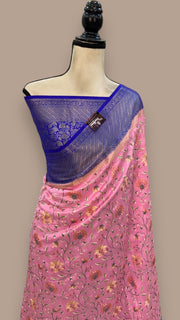 Pure Chiniya Silk Handloom Banarasi Saree with Chikankari - The Handlooms