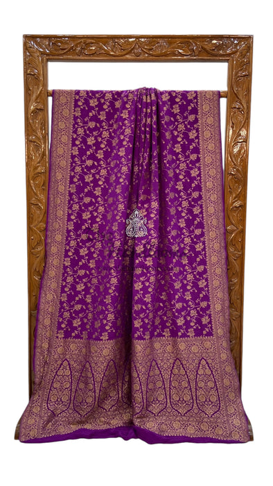 Khaddi Crepe Georgette Banarasi Saree -  Antique zari