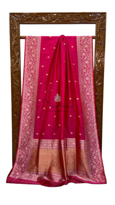 Hot Pink Pure Katan Silk Banarasi Handloom Saree - All over Kadua motifs