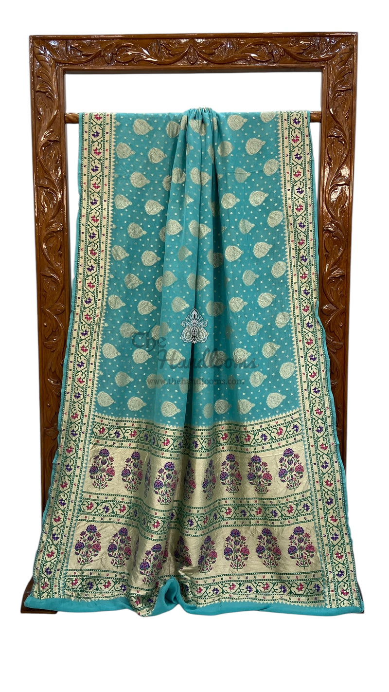 Pure Georgette Banarasi Handloom Saree - with meenakari work - The Handlooms
