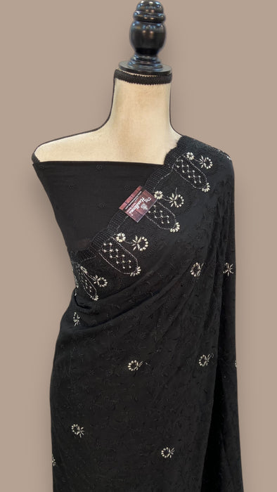 Pure Georgette Chikankari Handloom Banarasi Saree