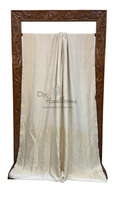 Pure Cream Khwaab Khaddi Handloom Banarasi Saree