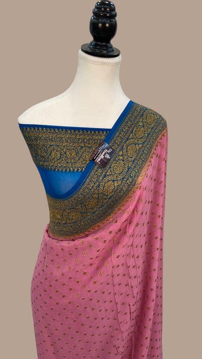 Khaddi Georgette Handloom Banarasi Saree -  Antique zari