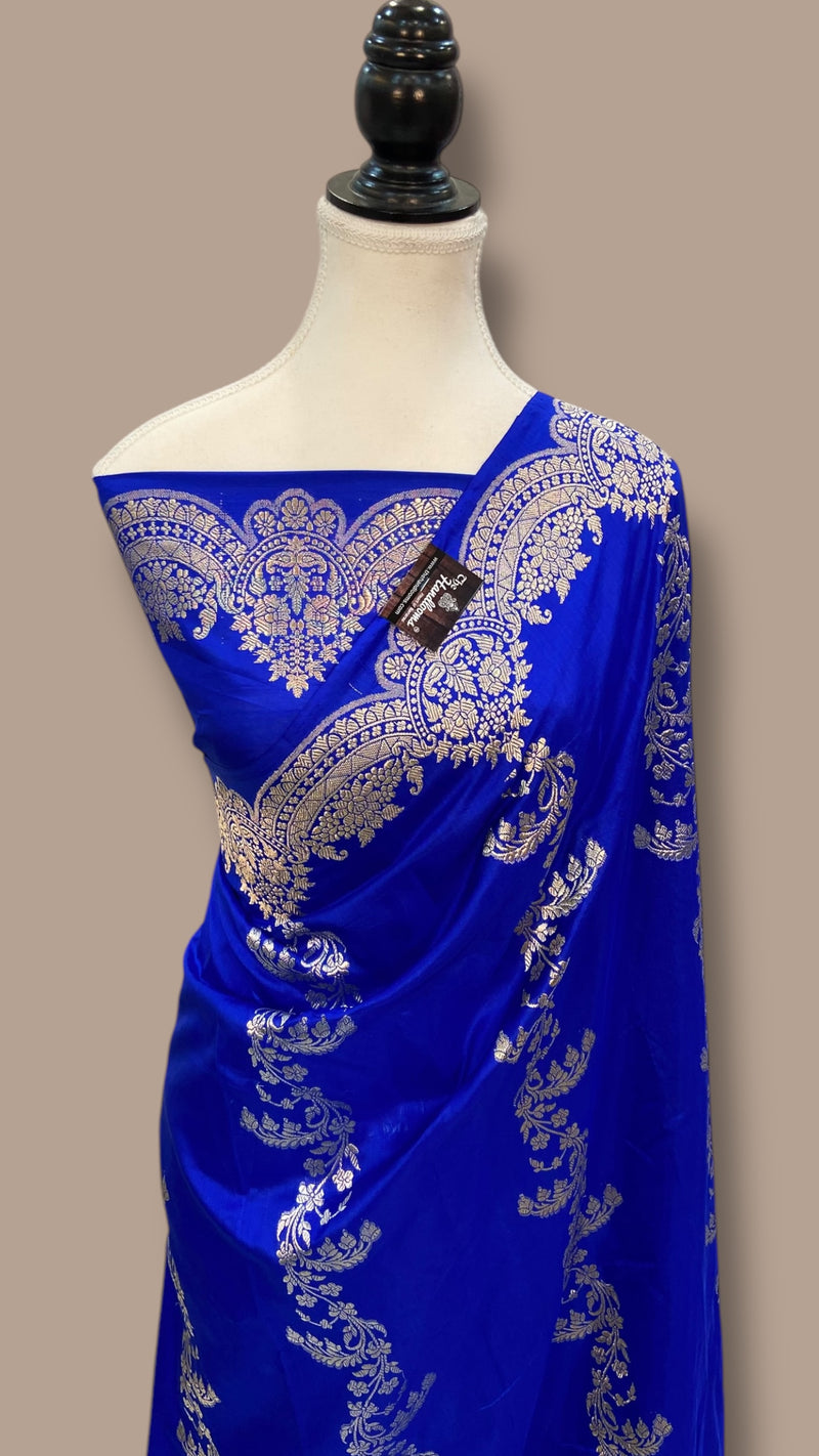 Pure Katan Silk Banarasi Handloom Saree - All over soona roopa  Kadua stripe - The Handlooms