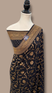 Pure Khaddi Crepe Georgette Handloom Banarasi Saree - The Handlooms