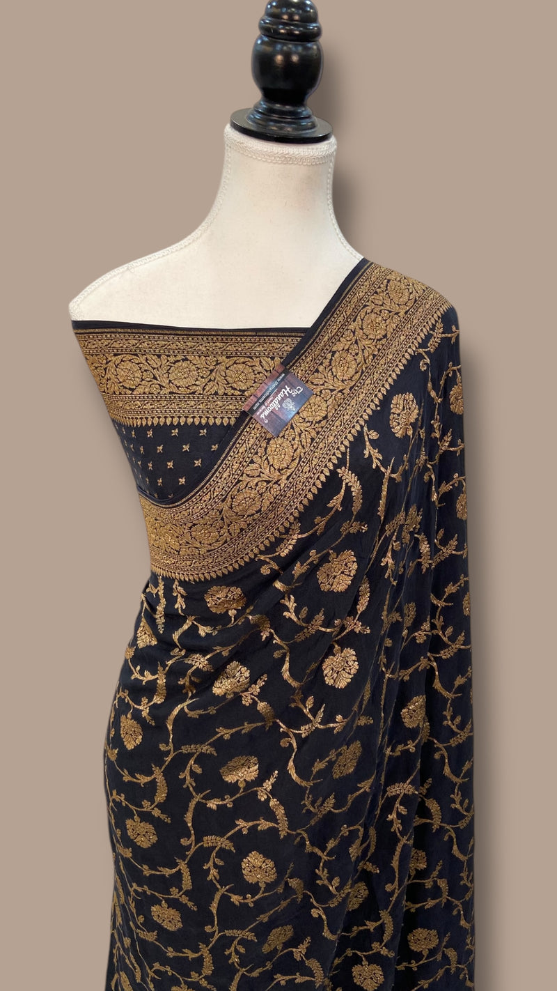 Pure Khaddi Crepe Georgette Handloom Banarasi Saree - The Handlooms